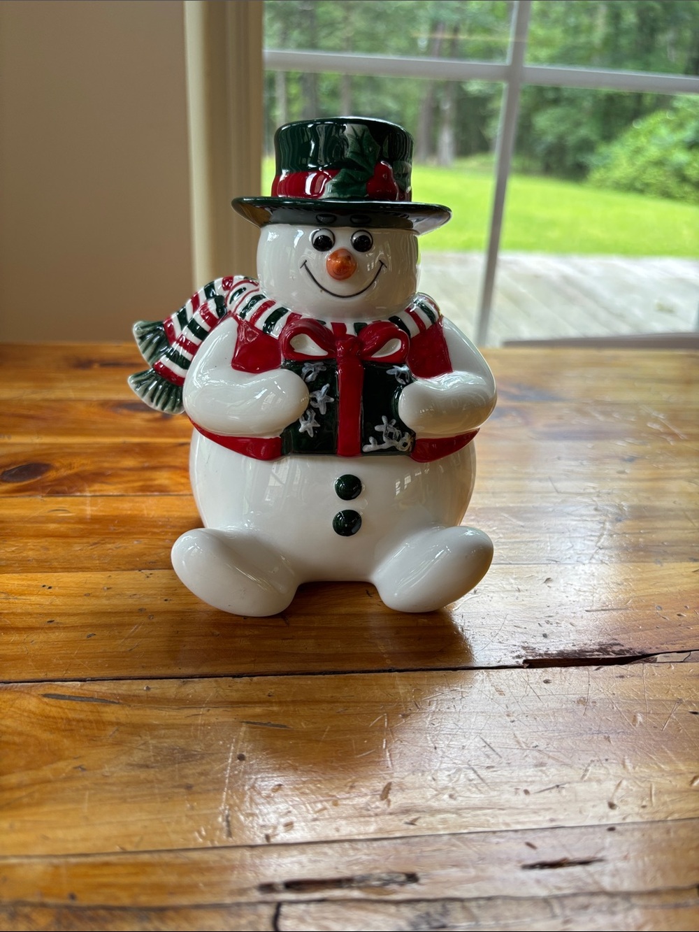 Fitz And Floyd Festive Holiday Snowman Lidded Candy Dish